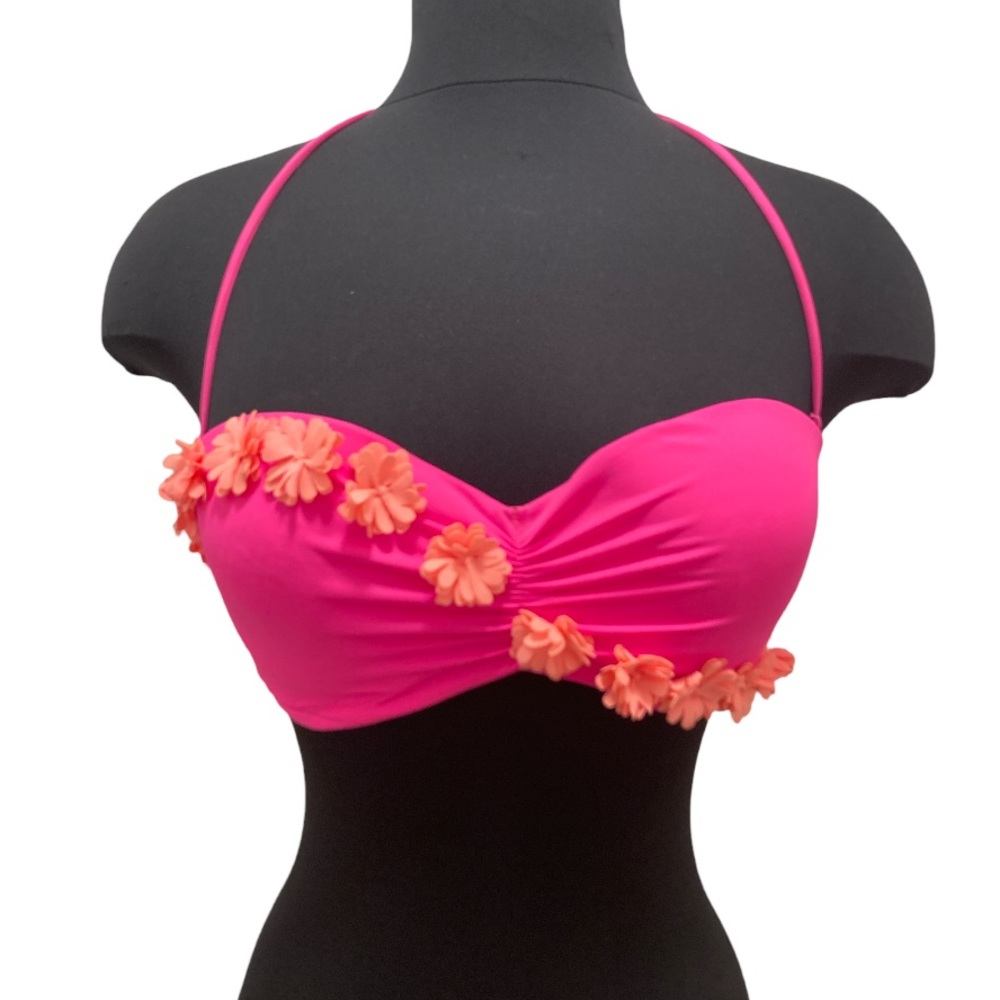 Victoria’s Secret Floral Bandeau Bikini Top - 34D - Removable Halter Tie
